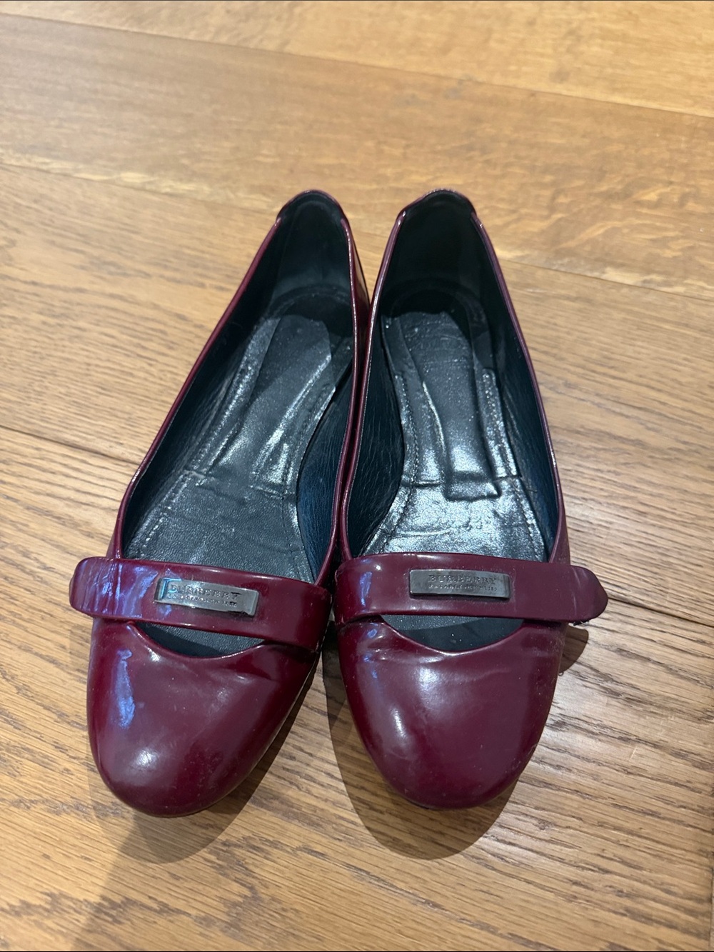 Burberry Burgundy Patent Leather Ballet Flats